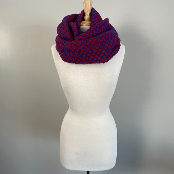 J Crew Wool Cashmere Blend Cherry Red & Cobalt Infinity Scarf - Picture 5 of 7